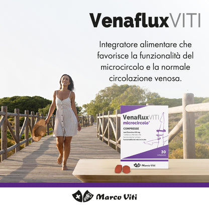 Venaflux Viti - Compresse, Integratore per la Circolazione, con Diosmina, Allevia i Fastidi Circolatori, Ippocastano e Centella, 30 Compresse da 80 mg