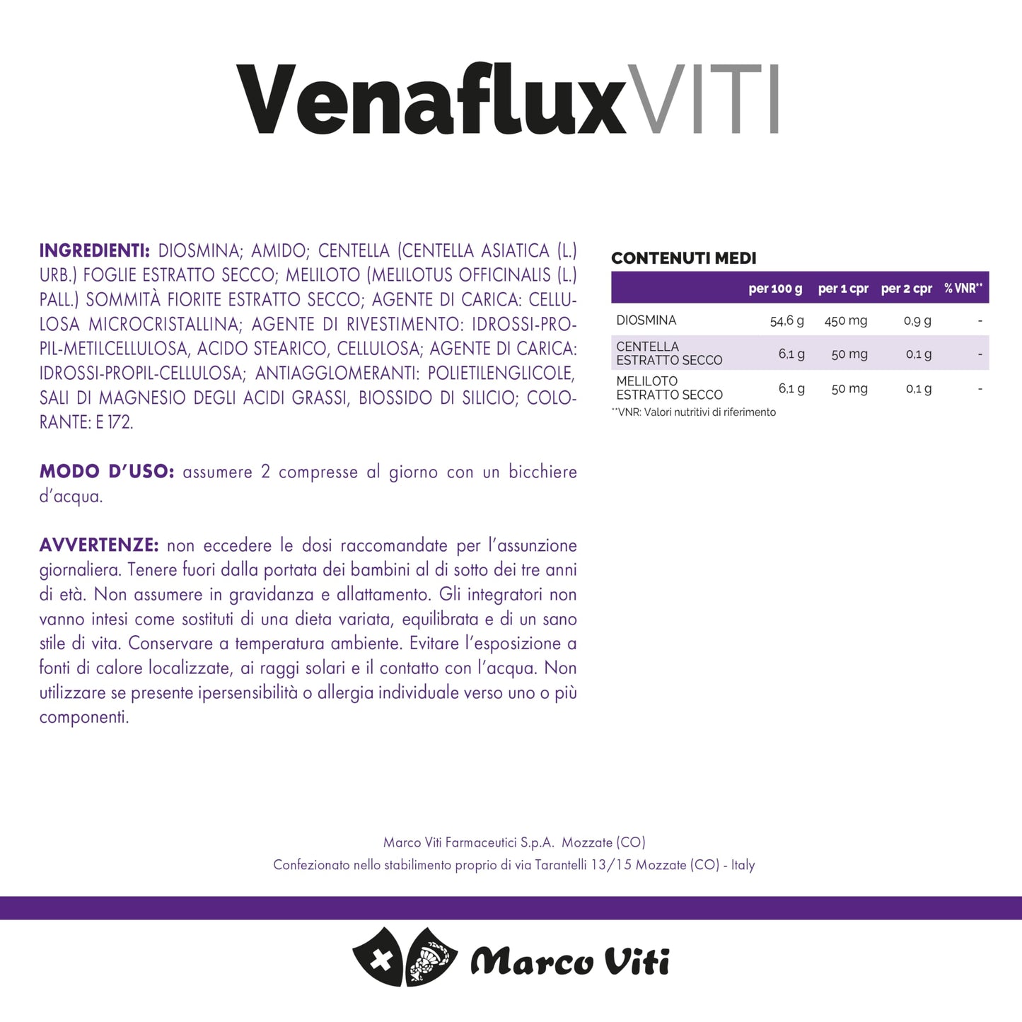 Venaflux Viti - Compresse, Integratore per la Circolazione, con Diosmina, Allevia i Fastidi Circolatori, Ippocastano e Centella, 30 Compresse da 80 mg
