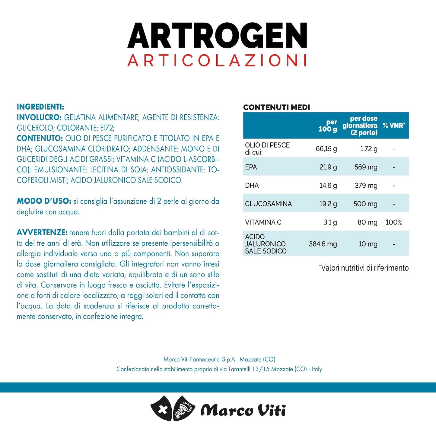 Marco Viti Artrogen Articolazioni Integratore Alimentare 60 Perle Soft gel, 98.4 grammo, 1
