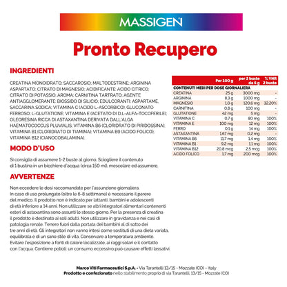 MASSIGEN Pronto Recupero Integratore Alimentare in Polvere - creatina, carnitina, arginina