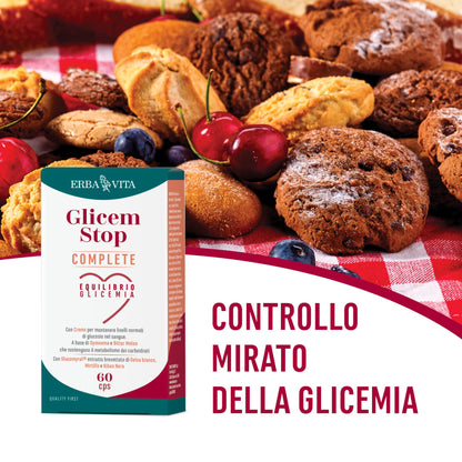 ERBA VITA Glicem Stop Complete integratore alimentare a base di Glucomyral estratto brevettato di Gelso bianco, Mirtillo e Ribes nero per un supporto ideale al tuo benessere