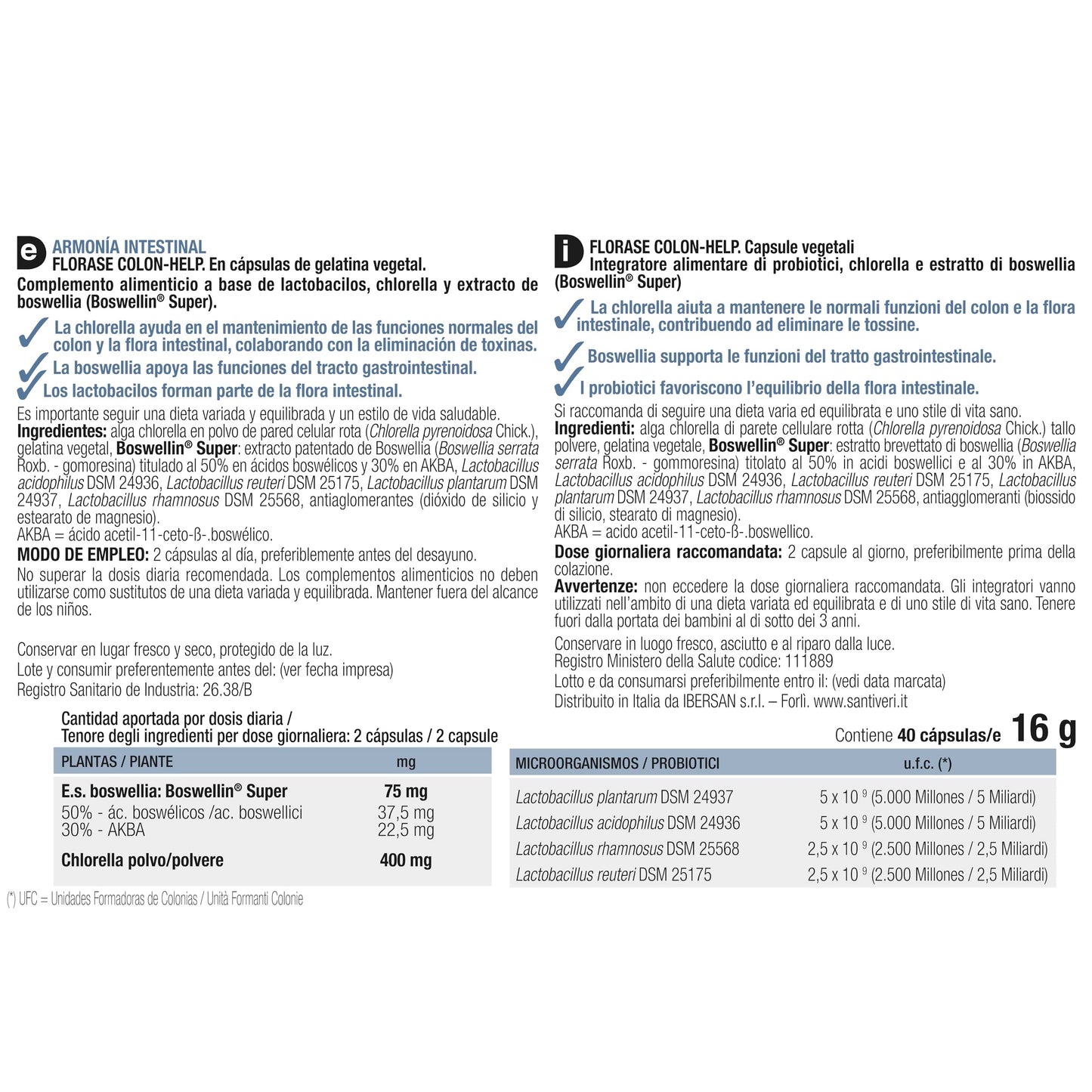 SANTIVERI - FLORASE COLON-HELP 40 capsule - Integratore Alimentare