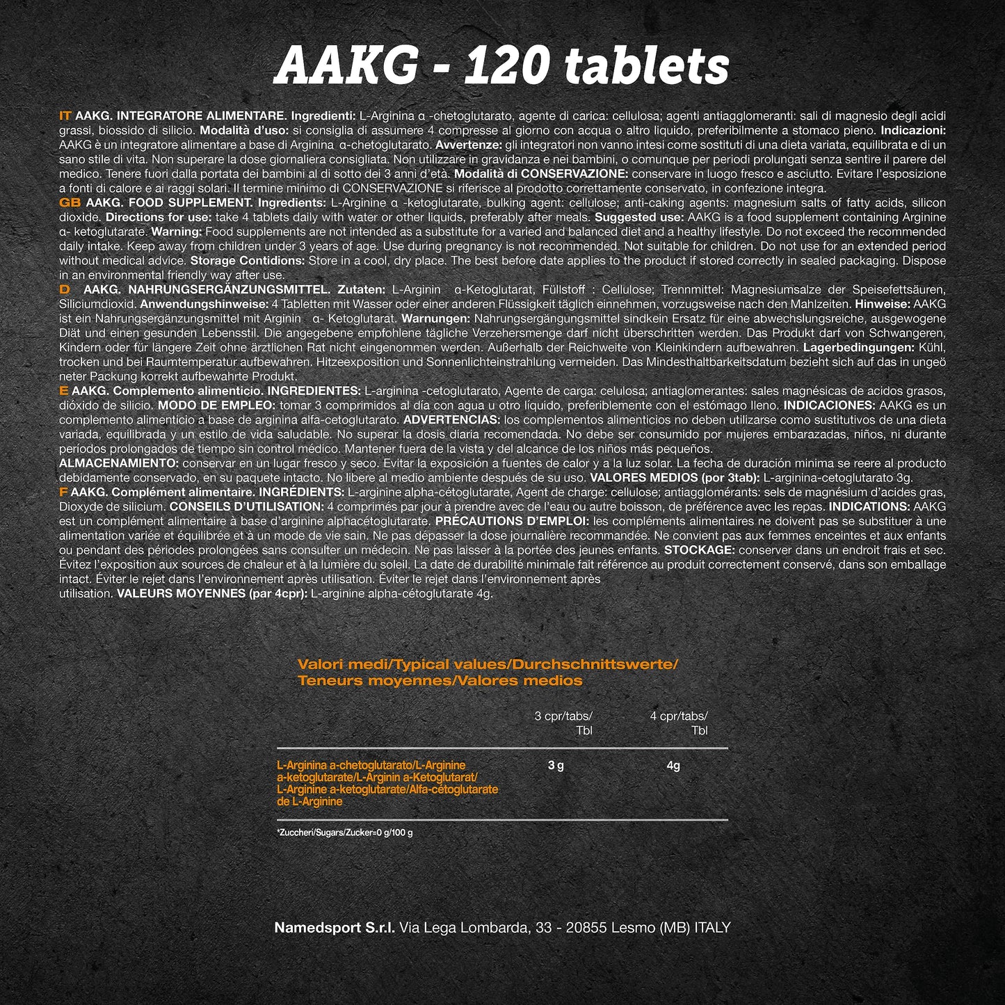 Named 54176 Aakg, Integratore Alimentare a Base di Arginina Alfa-Chetoglutarato, 120 compresse